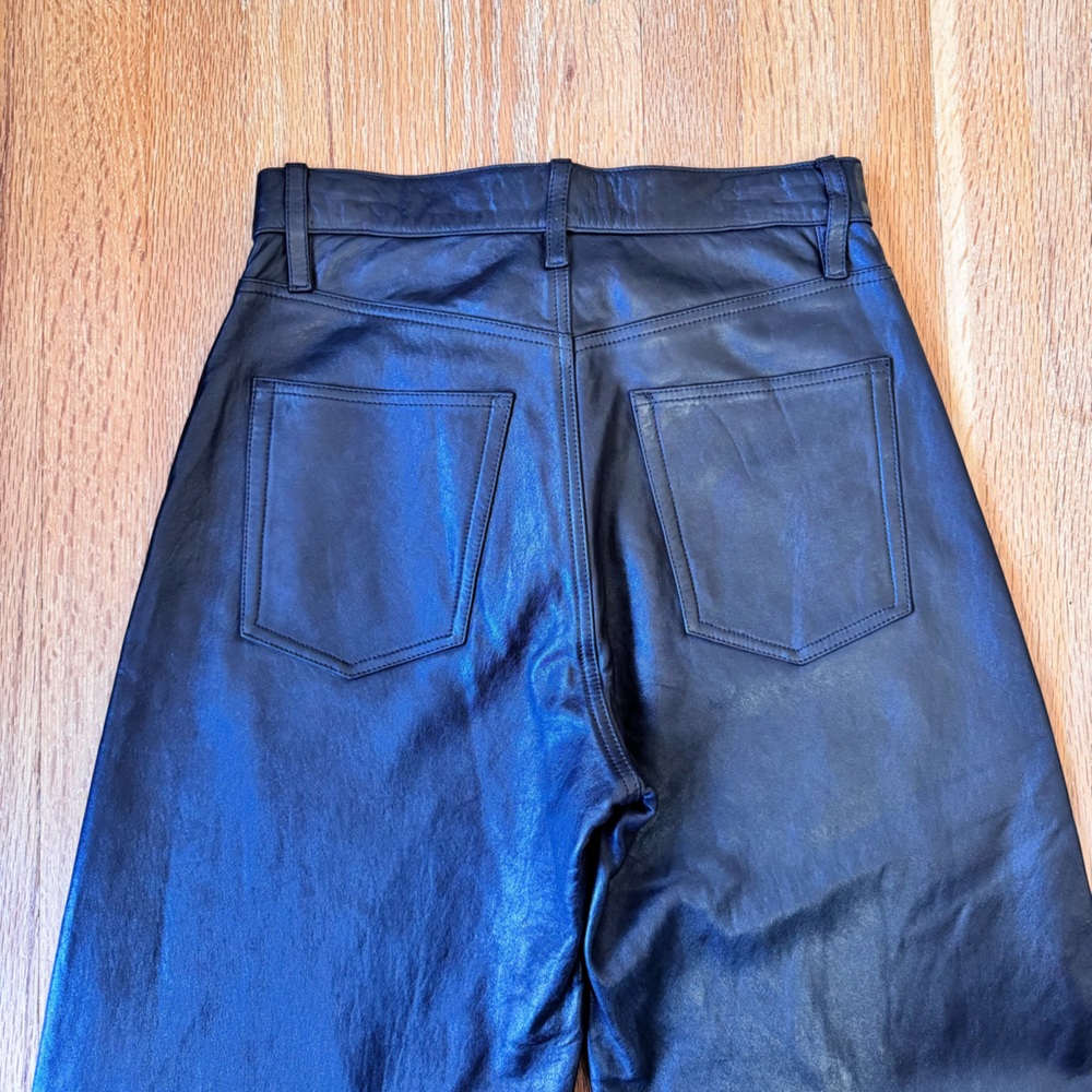 FRAME Denim Black Leather The Bubble High-Waist Luxury Designer NWT Size 25 - Picture 5 of 13